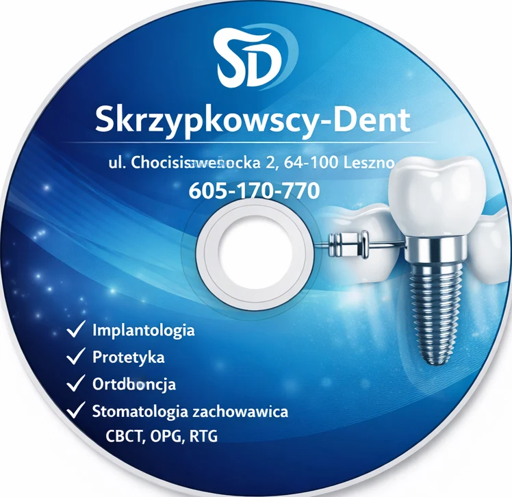 Przesłany niebieski projekt nadruku stomatologicznego Skrzypkowscy-Dent